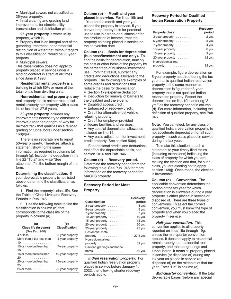 Instructions for IRS Form 4562 Depreciation and Amortization (Including Information on Listed Property), Page 9
