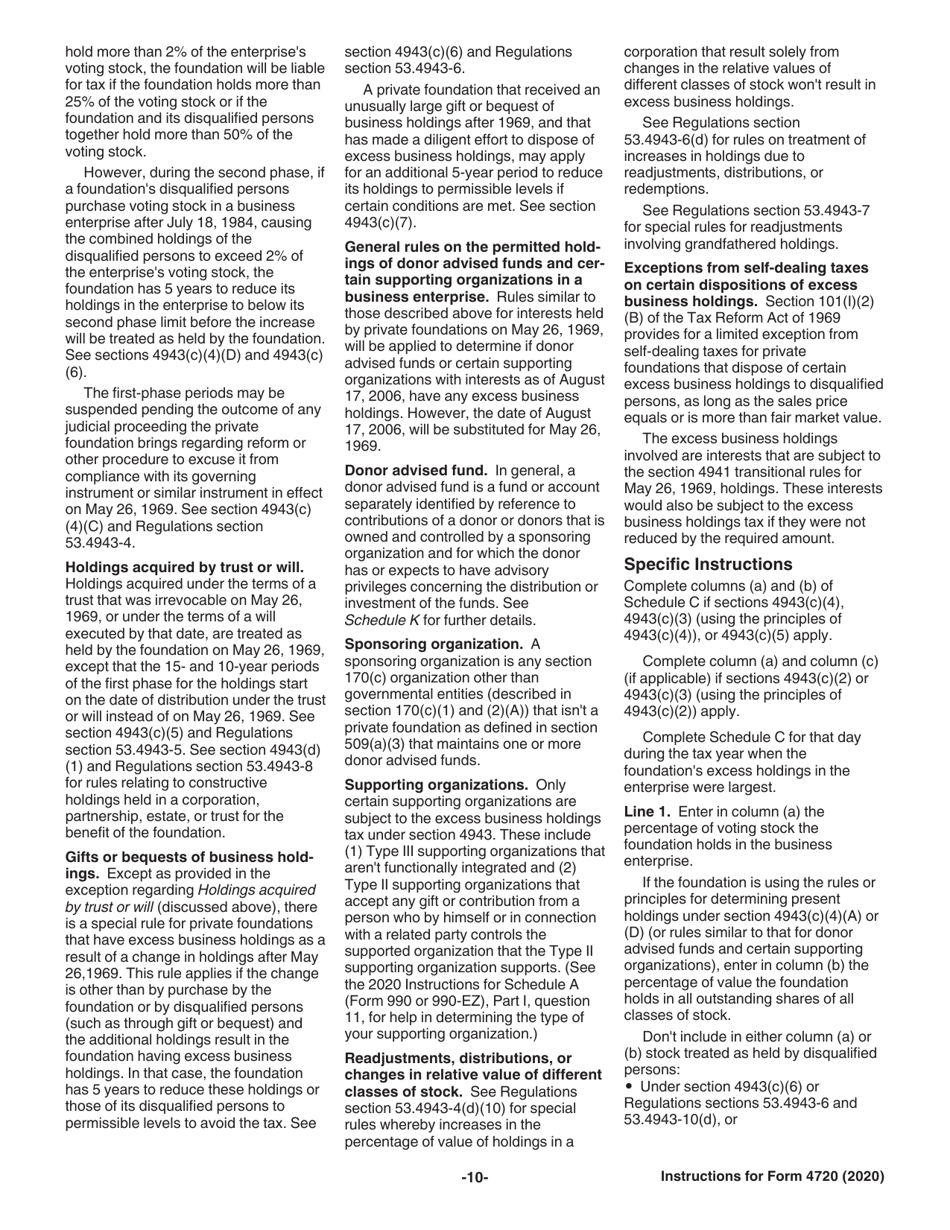 Instructions for IRS Form 4720 Return of Certain Excise Taxes Under Chapters 41 and 42 of the Internal Revenue Code, Page 10