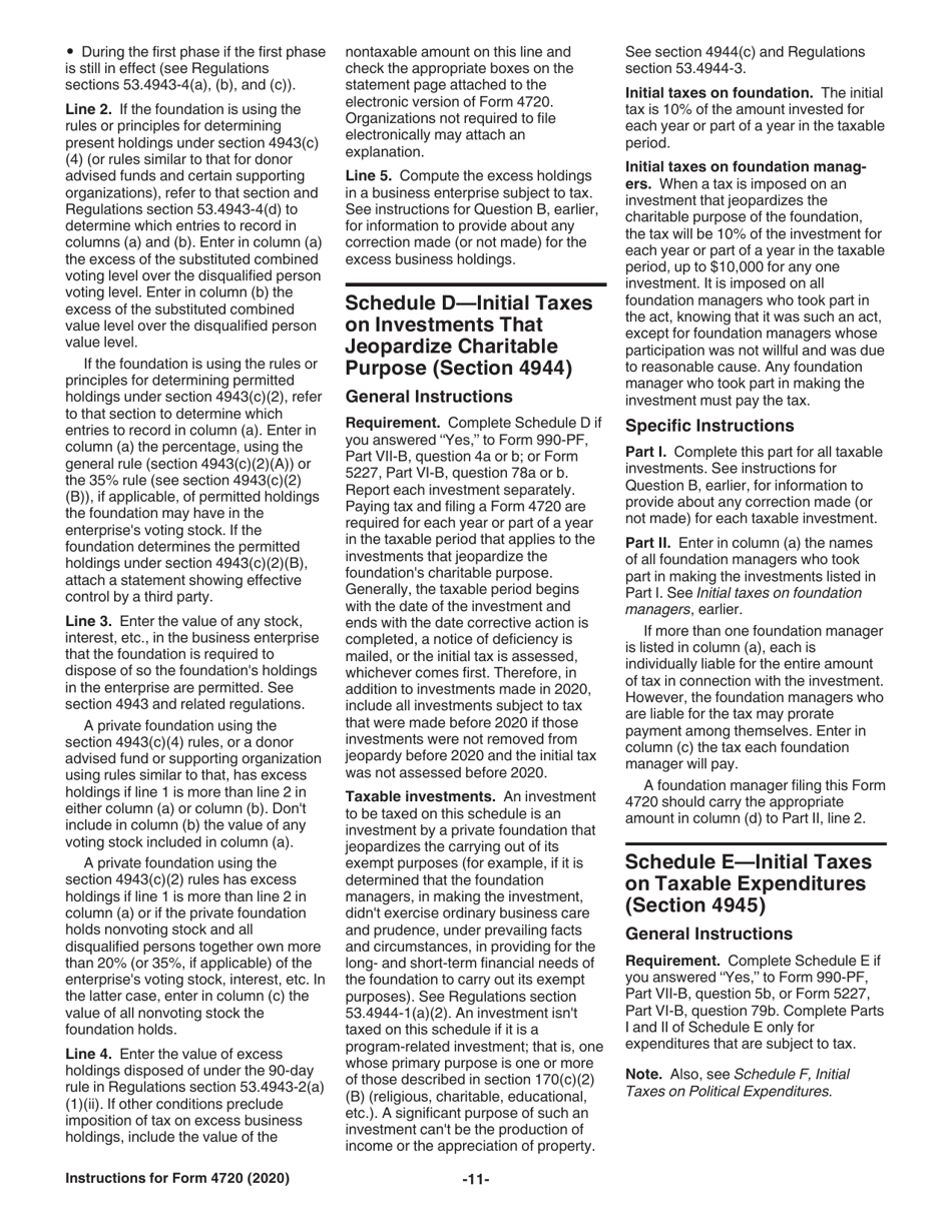 Instructions for IRS Form 4720 Return of Certain Excise Taxes Under Chapters 41 and 42 of the Internal Revenue Code, Page 11