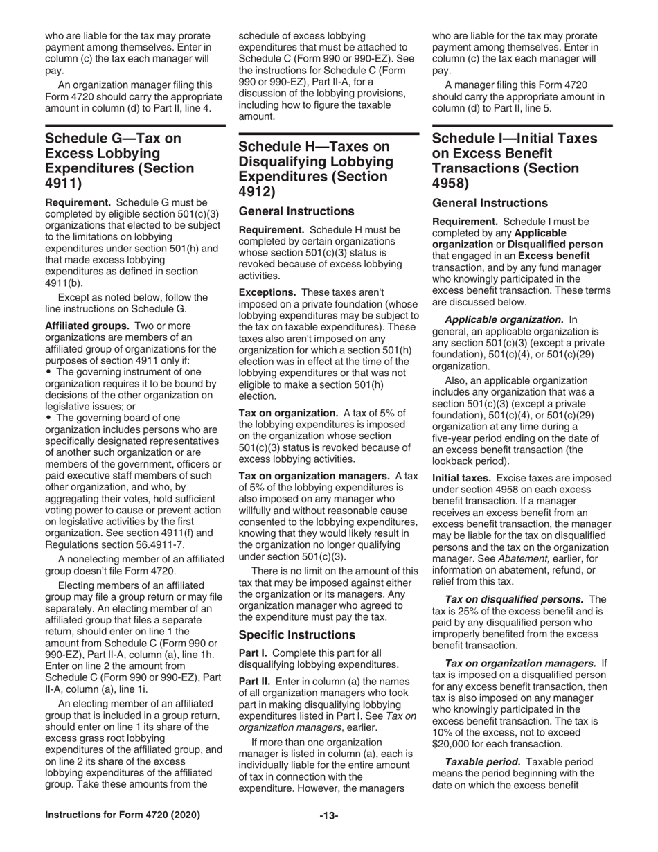 Instructions for IRS Form 4720 Return of Certain Excise Taxes Under Chapters 41 and 42 of the Internal Revenue Code, Page 13