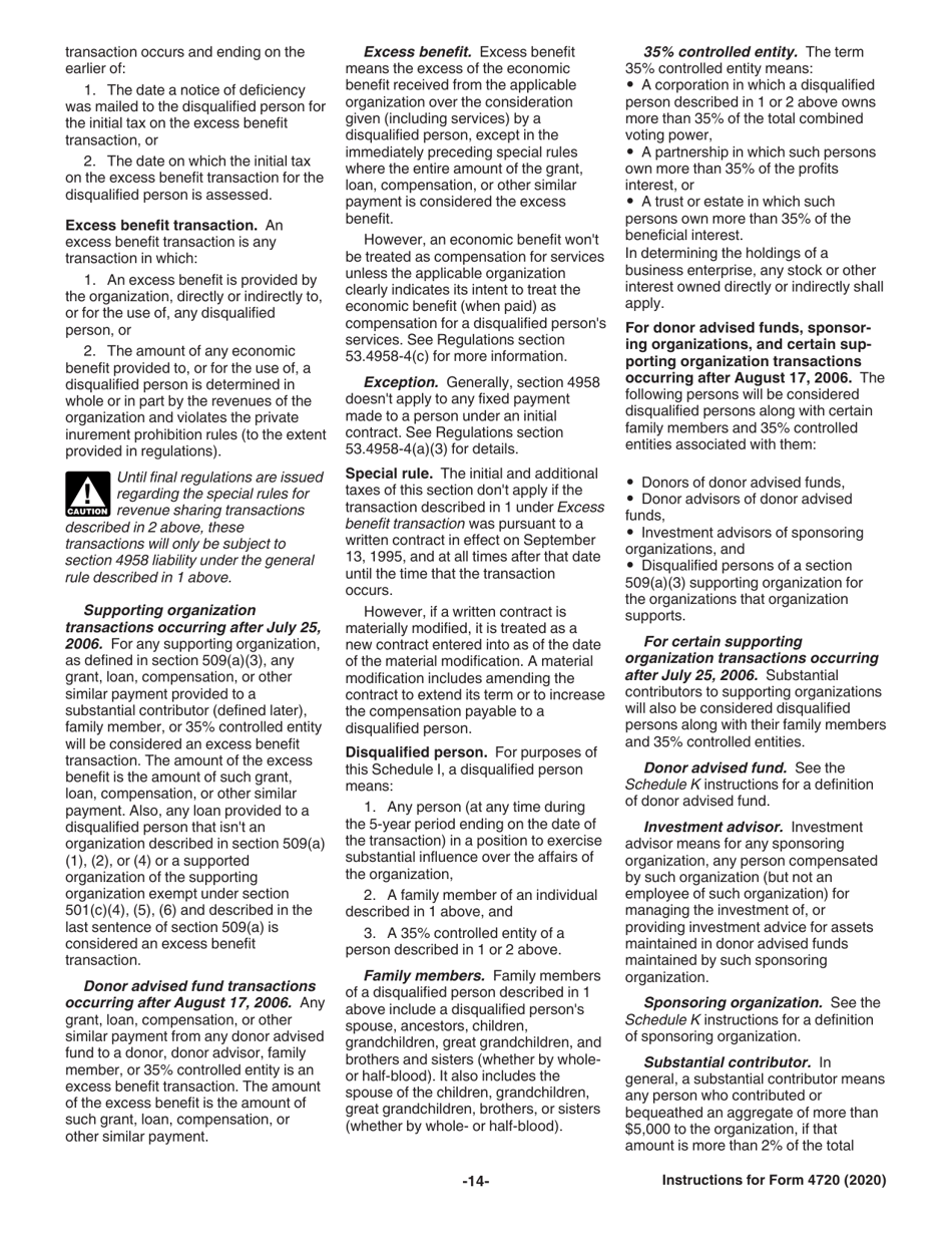 Instructions for IRS Form 4720 Return of Certain Excise Taxes Under Chapters 41 and 42 of the Internal Revenue Code, Page 14