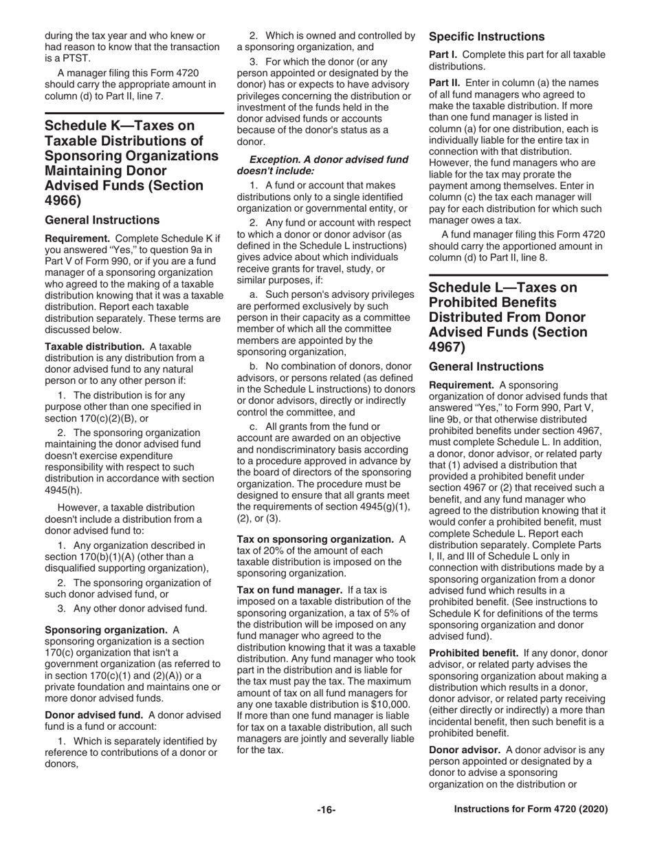 Instructions for IRS Form 4720 Return of Certain Excise Taxes Under Chapters 41 and 42 of the Internal Revenue Code, Page 16