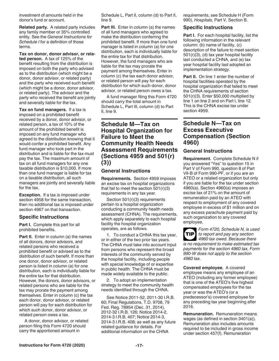 Instructions for IRS Form 4720 Return of Certain Excise Taxes Under Chapters 41 and 42 of the Internal Revenue Code, Page 17