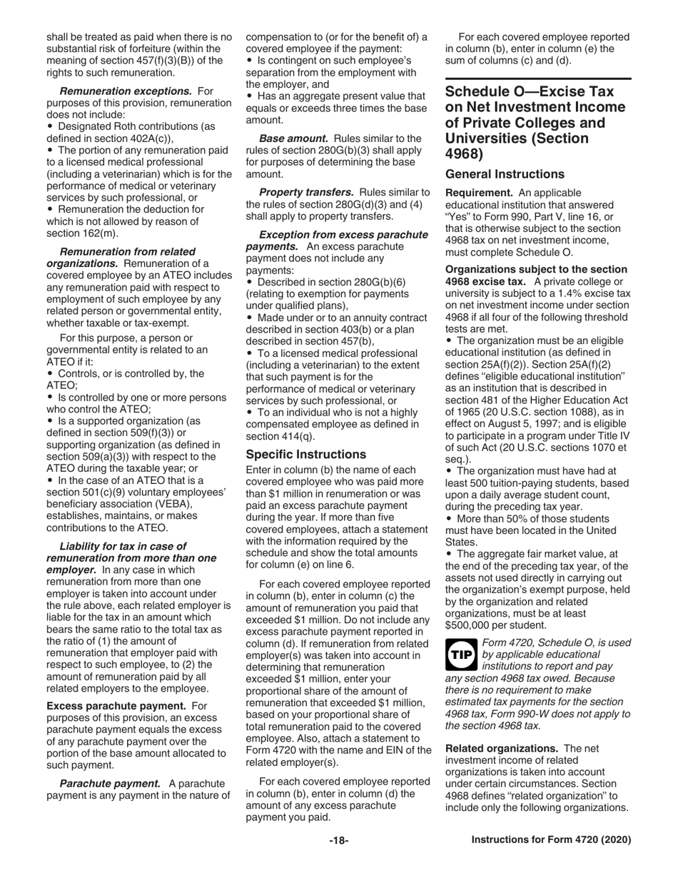 Instructions for IRS Form 4720 Return of Certain Excise Taxes Under Chapters 41 and 42 of the Internal Revenue Code, Page 18