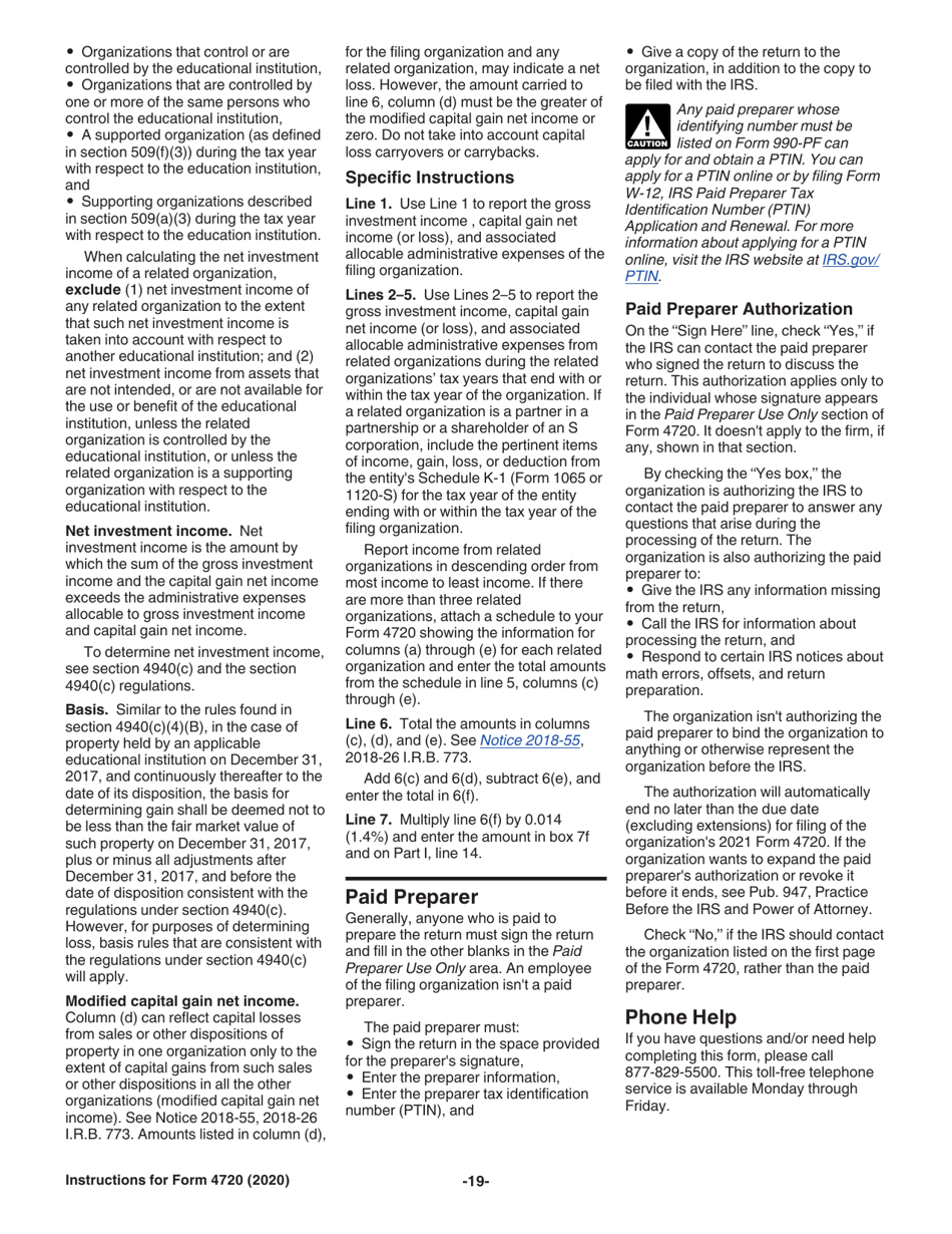 Instructions for IRS Form 4720 Return of Certain Excise Taxes Under Chapters 41 and 42 of the Internal Revenue Code, Page 19