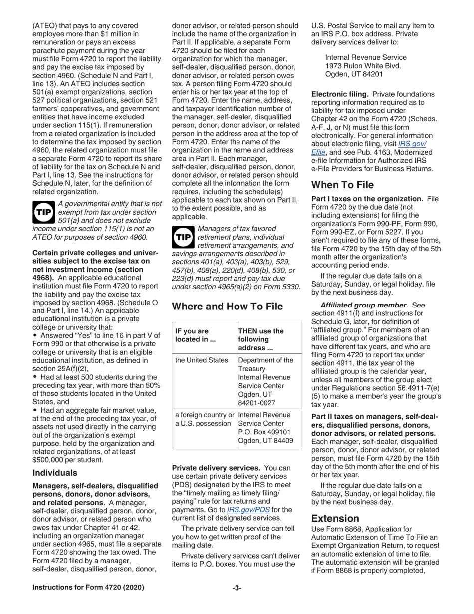 Instructions for IRS Form 4720 Return of Certain Excise Taxes Under Chapters 41 and 42 of the Internal Revenue Code, Page 3