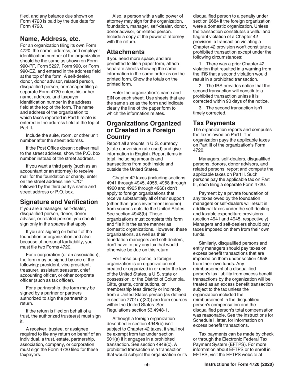 Instructions for IRS Form 4720 Return of Certain Excise Taxes Under Chapters 41 and 42 of the Internal Revenue Code, Page 4