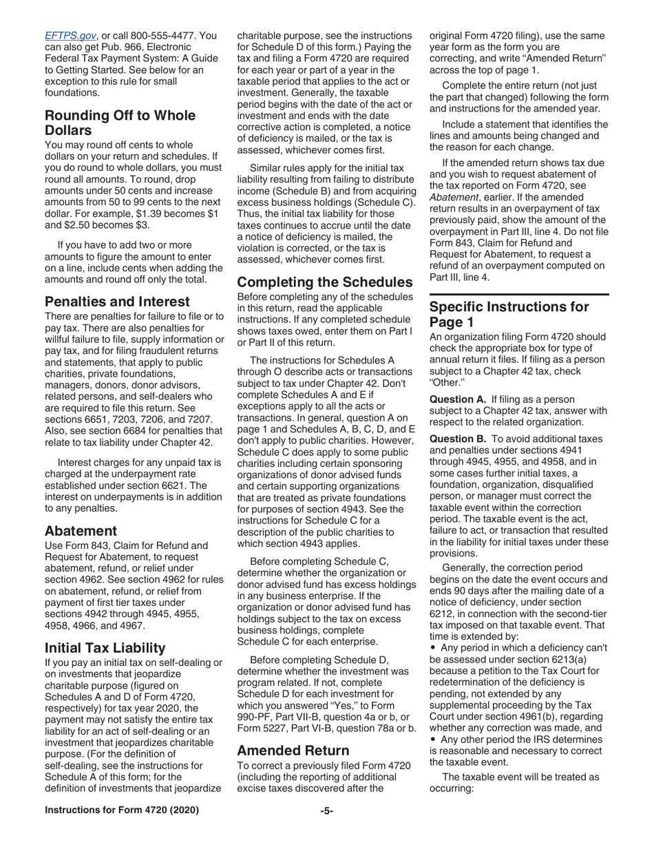 Instructions for IRS Form 4720 Return of Certain Excise Taxes Under Chapters 41 and 42 of the Internal Revenue Code, Page 5
