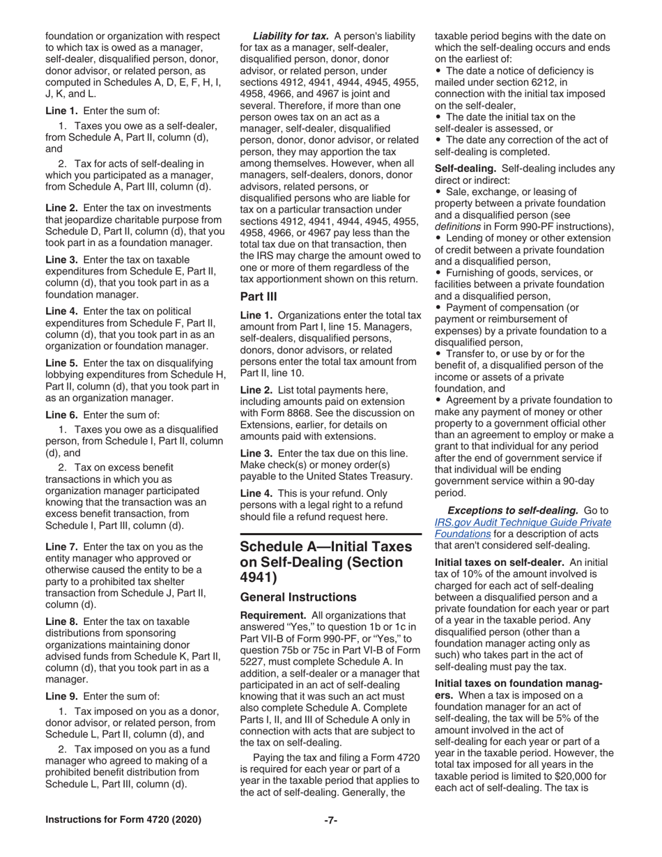 Instructions for IRS Form 4720 Return of Certain Excise Taxes Under Chapters 41 and 42 of the Internal Revenue Code, Page 7