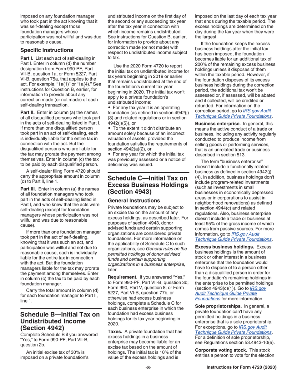 Instructions for IRS Form 4720 Return of Certain Excise Taxes Under Chapters 41 and 42 of the Internal Revenue Code, Page 8