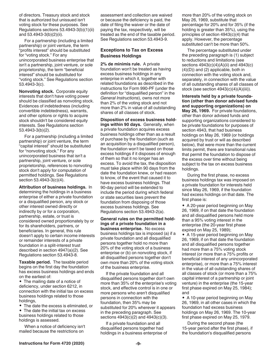 Instructions for IRS Form 4720 Return of Certain Excise Taxes Under Chapters 41 and 42 of the Internal Revenue Code, Page 9
