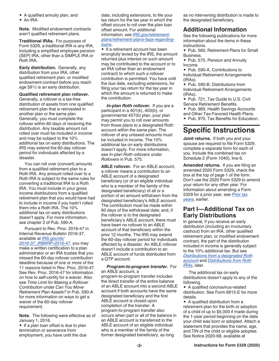 Instructions for IRS Form 5329 Additional Taxes on Qualified Plans (Including IRAs) and Other Tax-Favored Accounts, Page 2