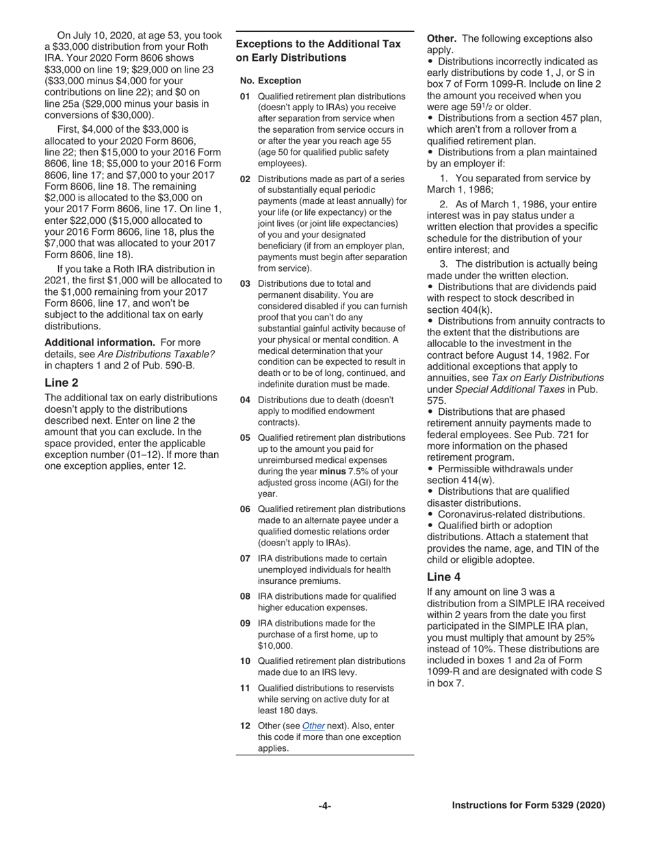 Instructions for IRS Form 5329 Additional Taxes on Qualified Plans (Including IRAs) and Other Tax-Favored Accounts, Page 4