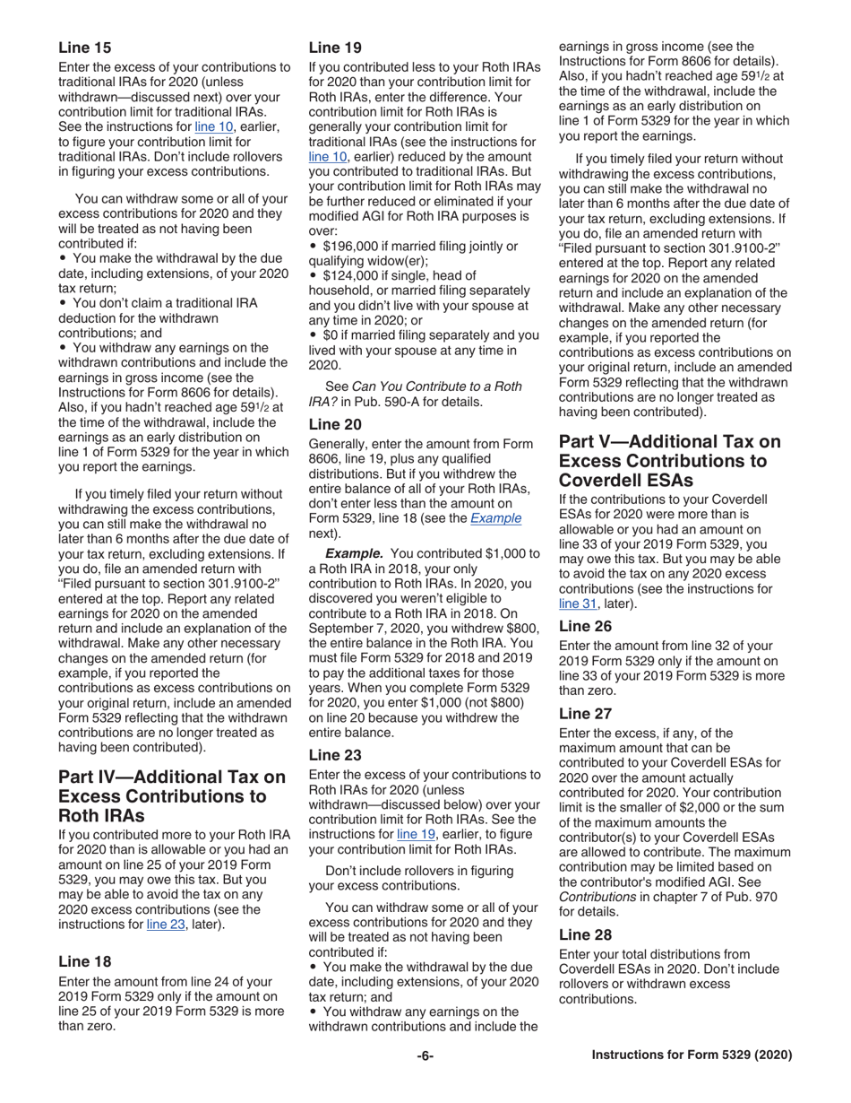 Instructions for IRS Form 5329 Additional Taxes on Qualified Plans (Including IRAs) and Other Tax-Favored Accounts, Page 6