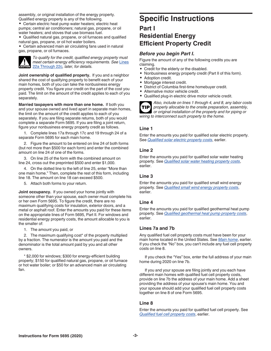 Instructions for IRS Form 5695 Residential Energy Credits, Page 3