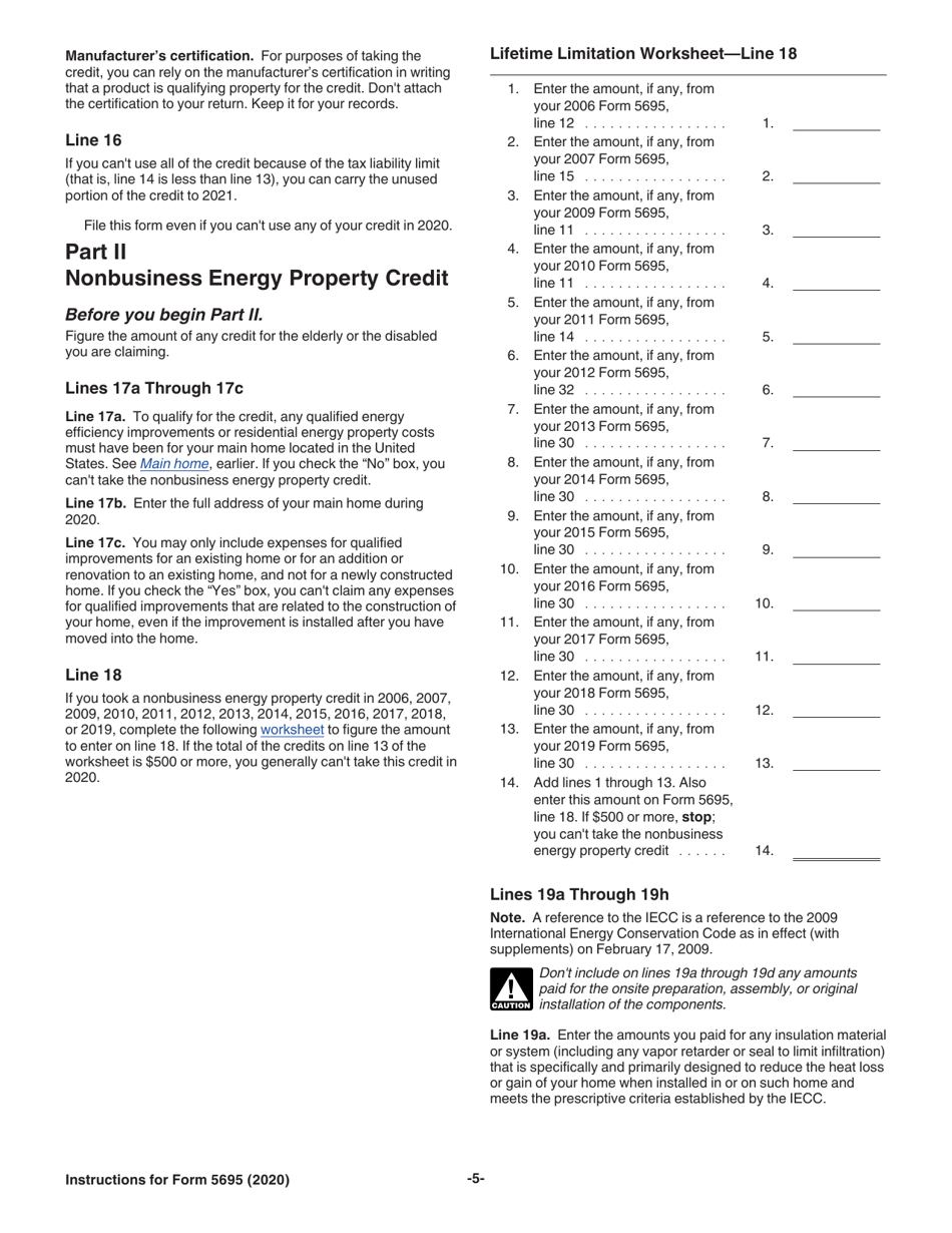 Download Instructions for IRS Form 5695 Residential Energy Credits PDF