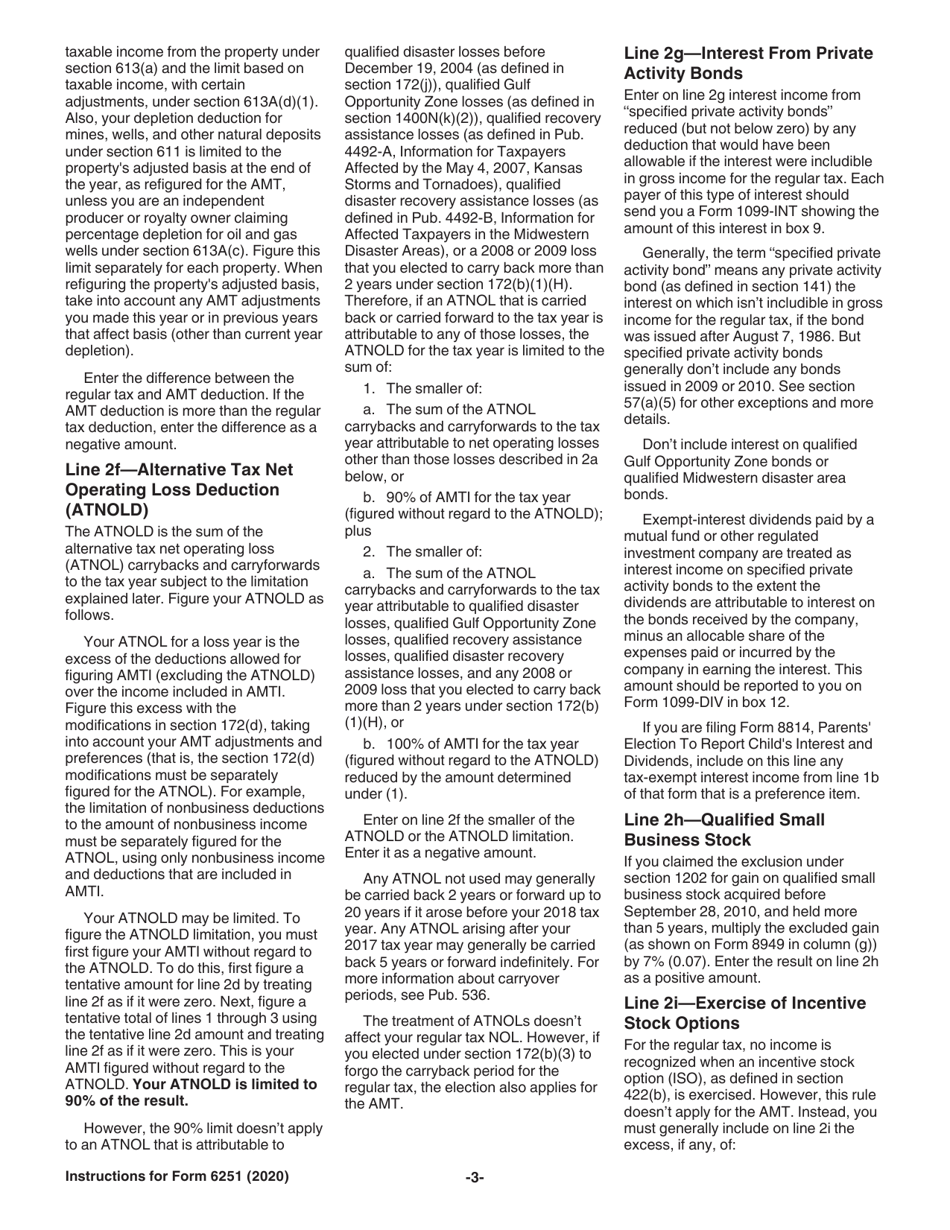 Instructions for IRS Form 6251 Alternative Minimum Tax - Individuals, Page 3