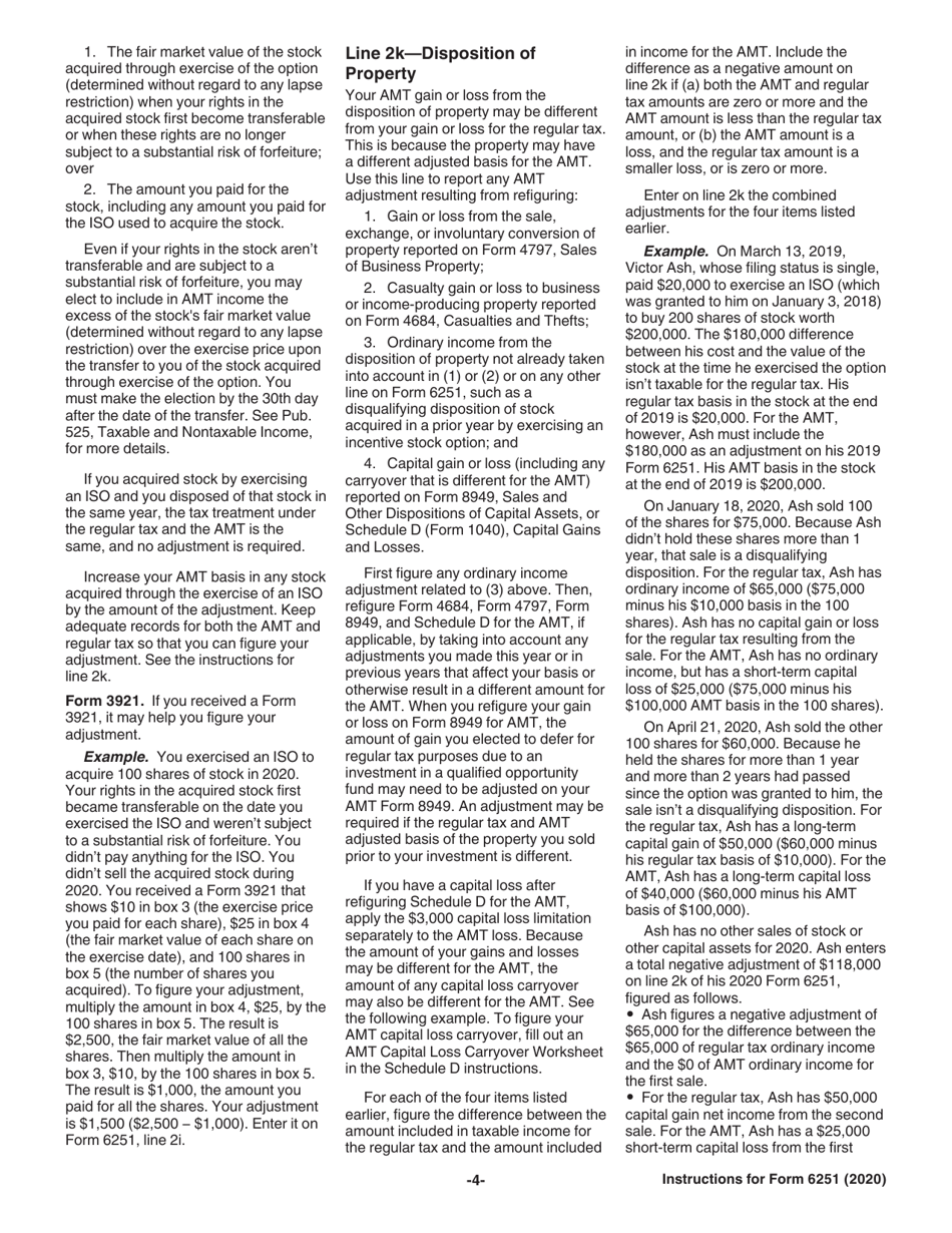 Instructions for IRS Form 6251 Alternative Minimum Tax - Individuals, Page 4