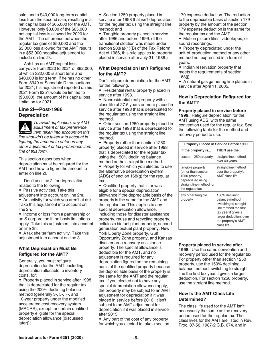 Instructions for IRS Form 6251 Alternative Minimum Tax - Individuals, Page 5