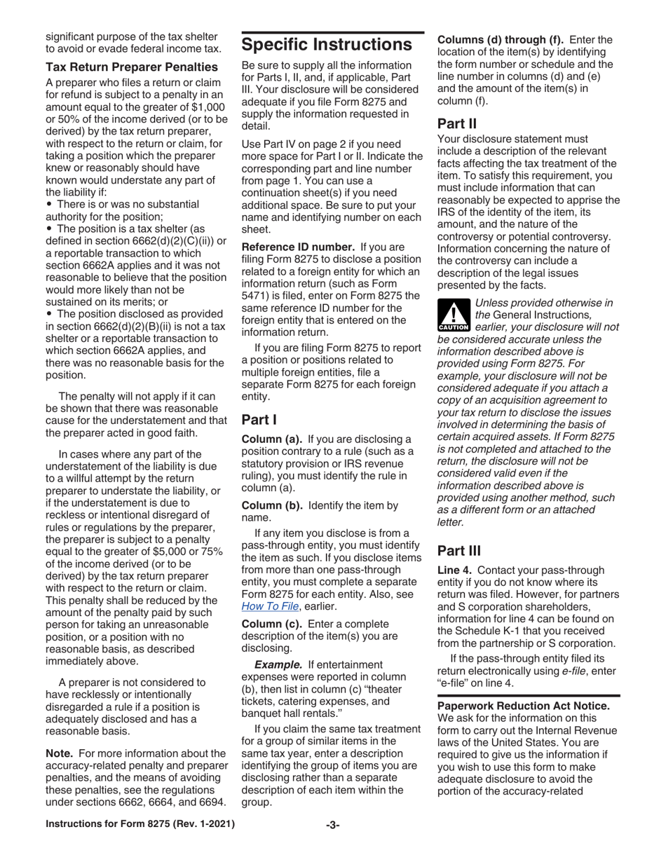 Instructions for IRS Form 8275 Disclosure Statement, Page 3