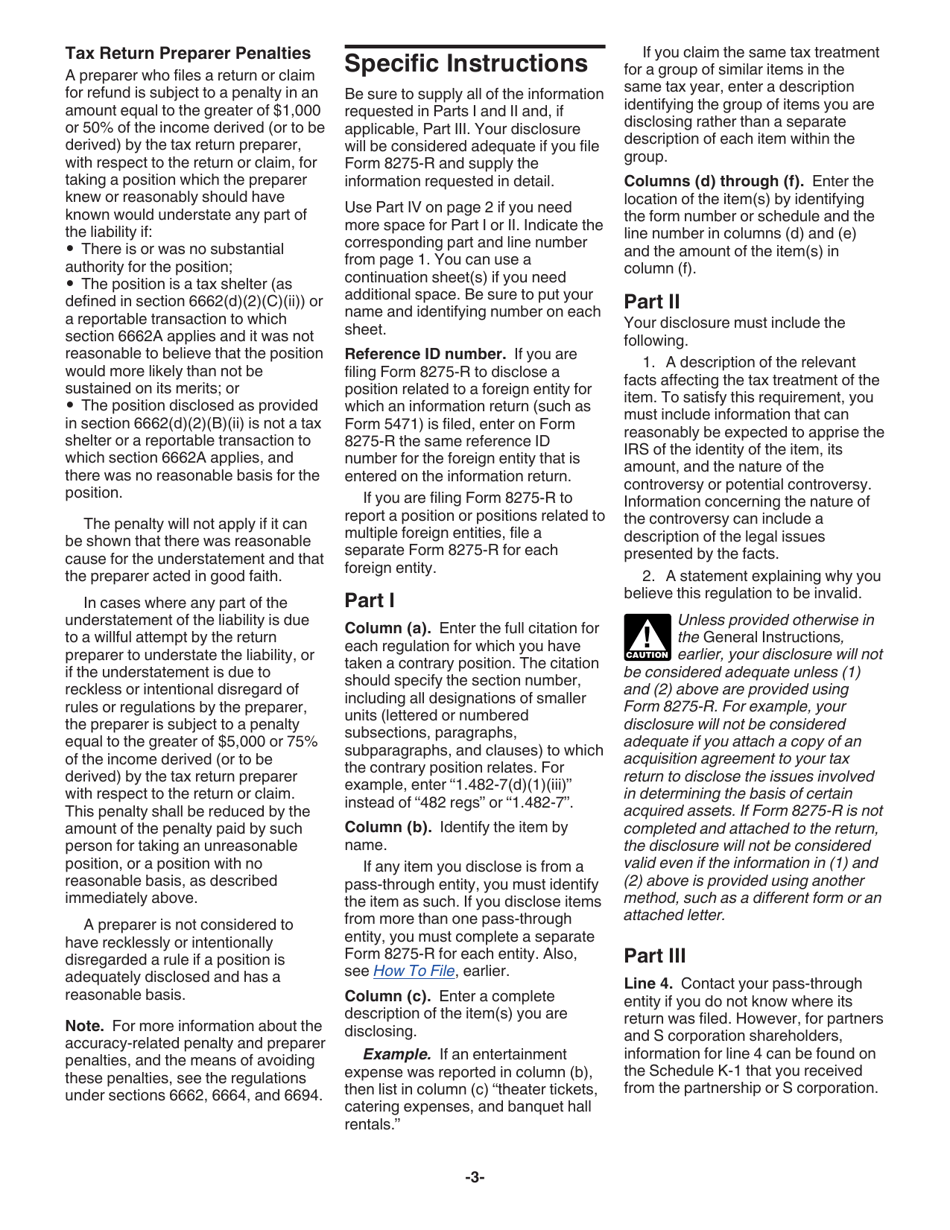 Instructions for IRS Form 8275-R Regulation Disclosure Statement, Page 3