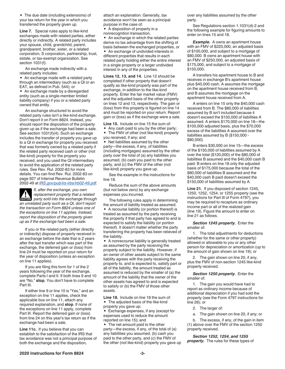 Instructions for IRS Form 8824 Like-Kind Exchanges, Page 3