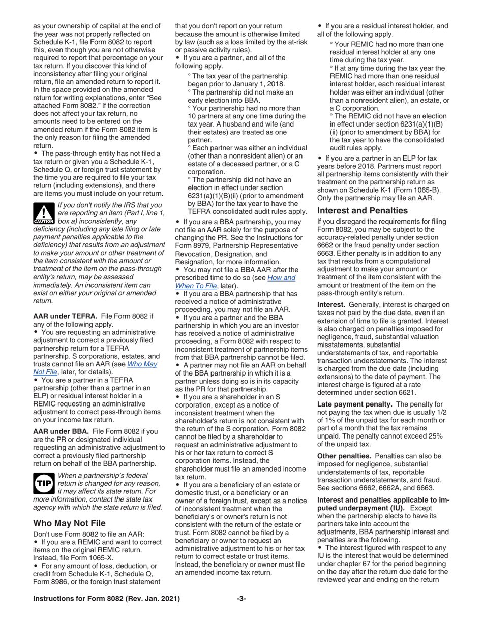 Instructions for IRS Form 8082 Notice of Inconsistent Treatment or Administrative Adjustment Request (AAR), Page 3