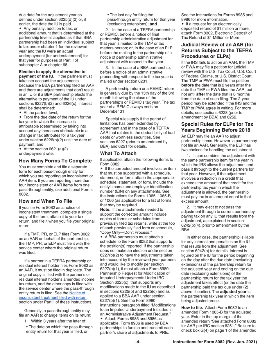 Instructions for IRS Form 8082 Notice of Inconsistent Treatment or Administrative Adjustment Request (AAR), Page 4