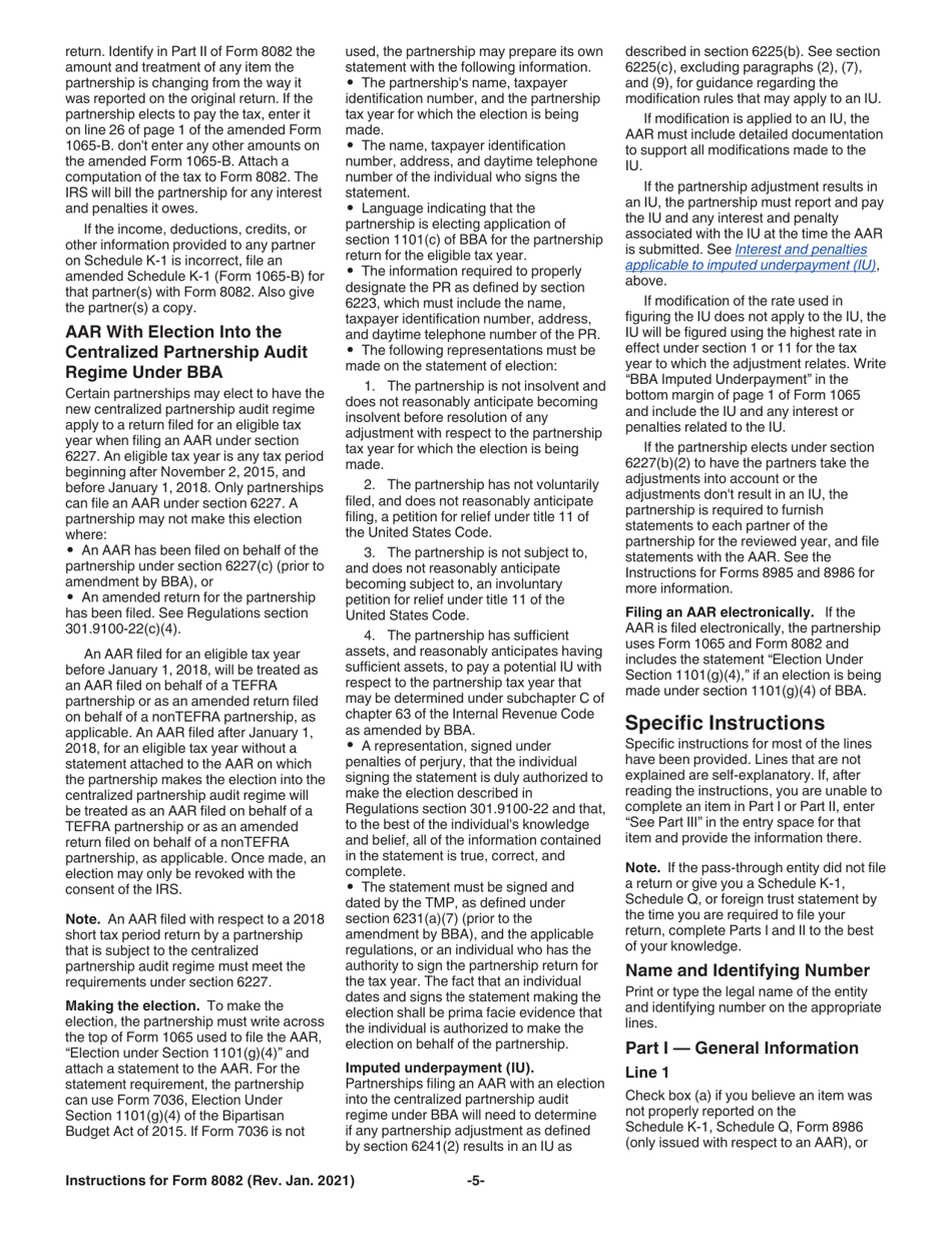Instructions for IRS Form 8082 Notice of Inconsistent Treatment or Administrative Adjustment Request (AAR), Page 5