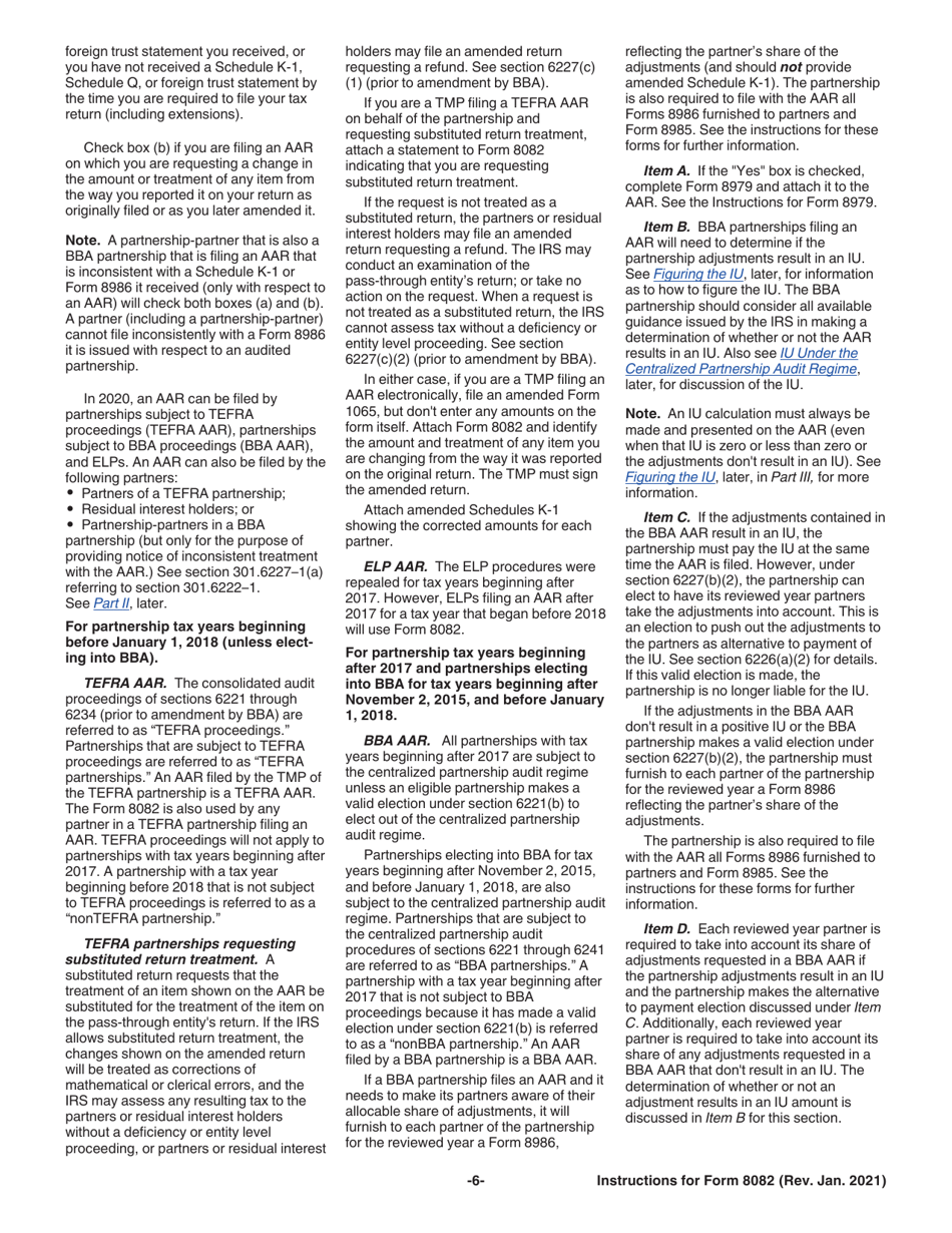 Instructions for IRS Form 8082 Notice of Inconsistent Treatment or Administrative Adjustment Request (AAR), Page 6