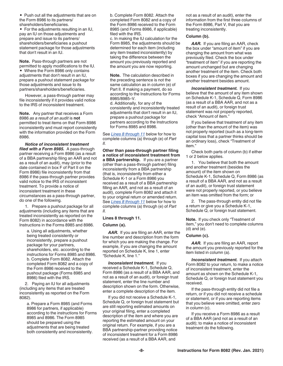 Instructions for IRS Form 8082 Notice of Inconsistent Treatment or Administrative Adjustment Request (AAR), Page 8