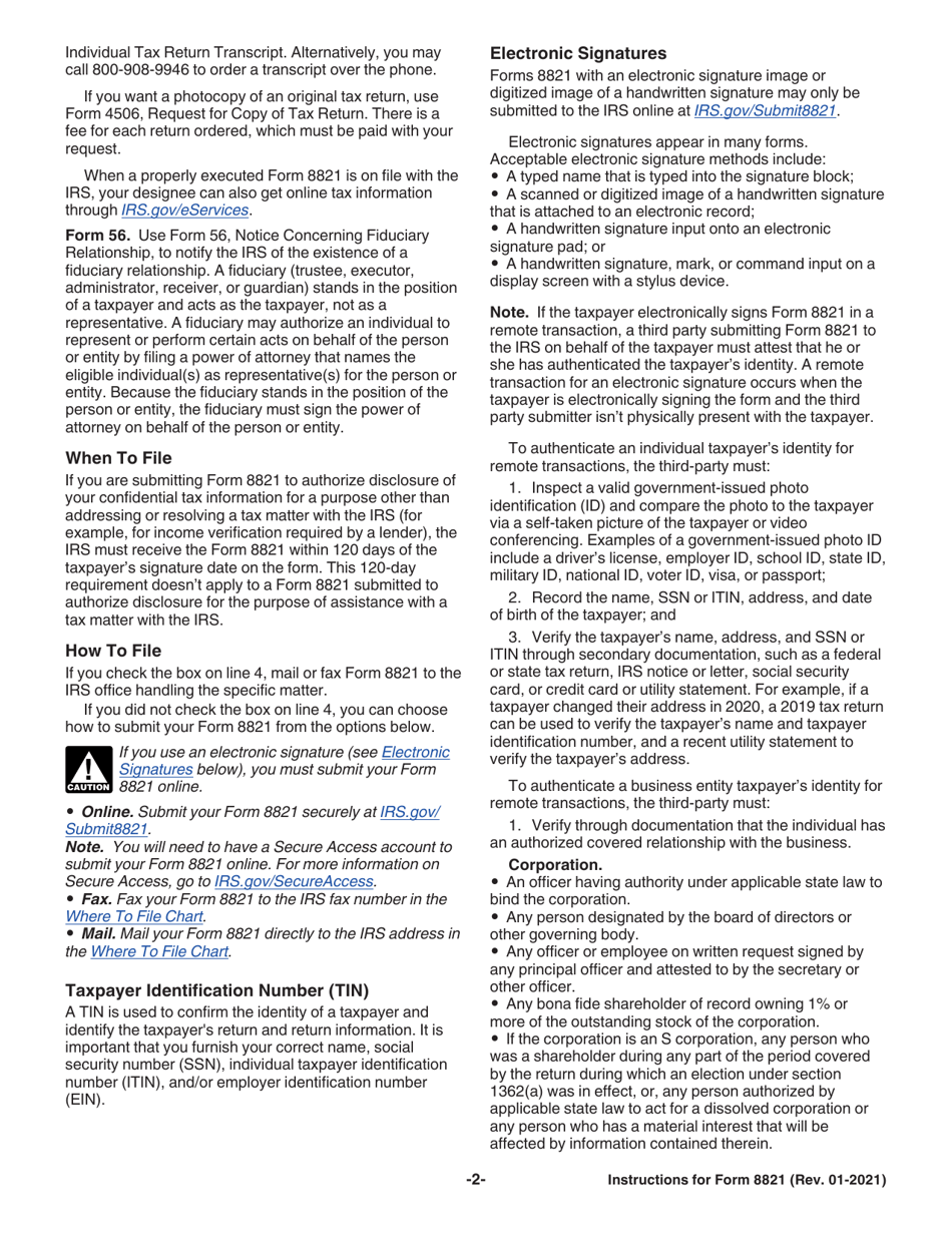 Instructions for IRS Form 8821 Tax Information Authorization, Page 2