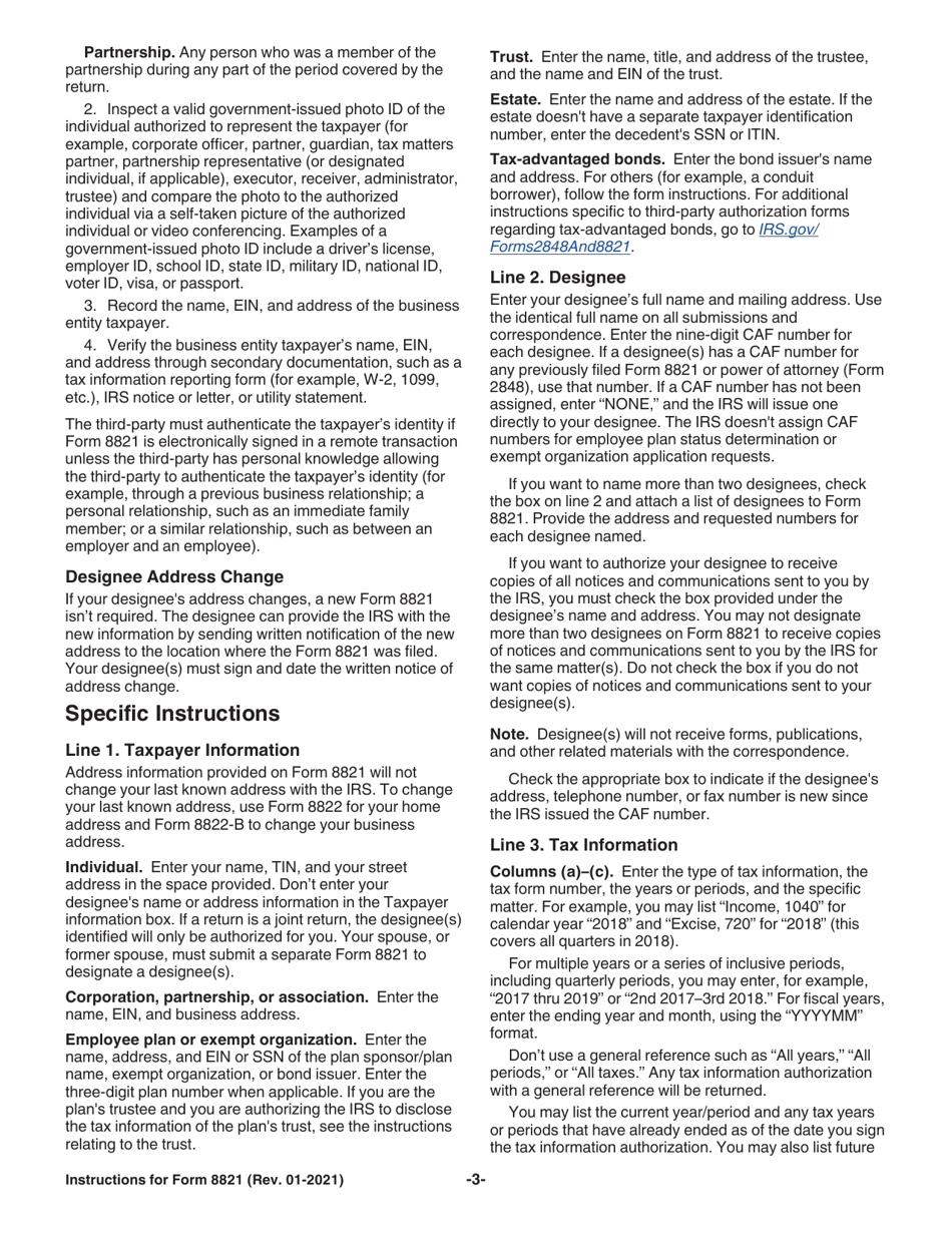Instructions for IRS Form 8821 Tax Information Authorization, Page 3