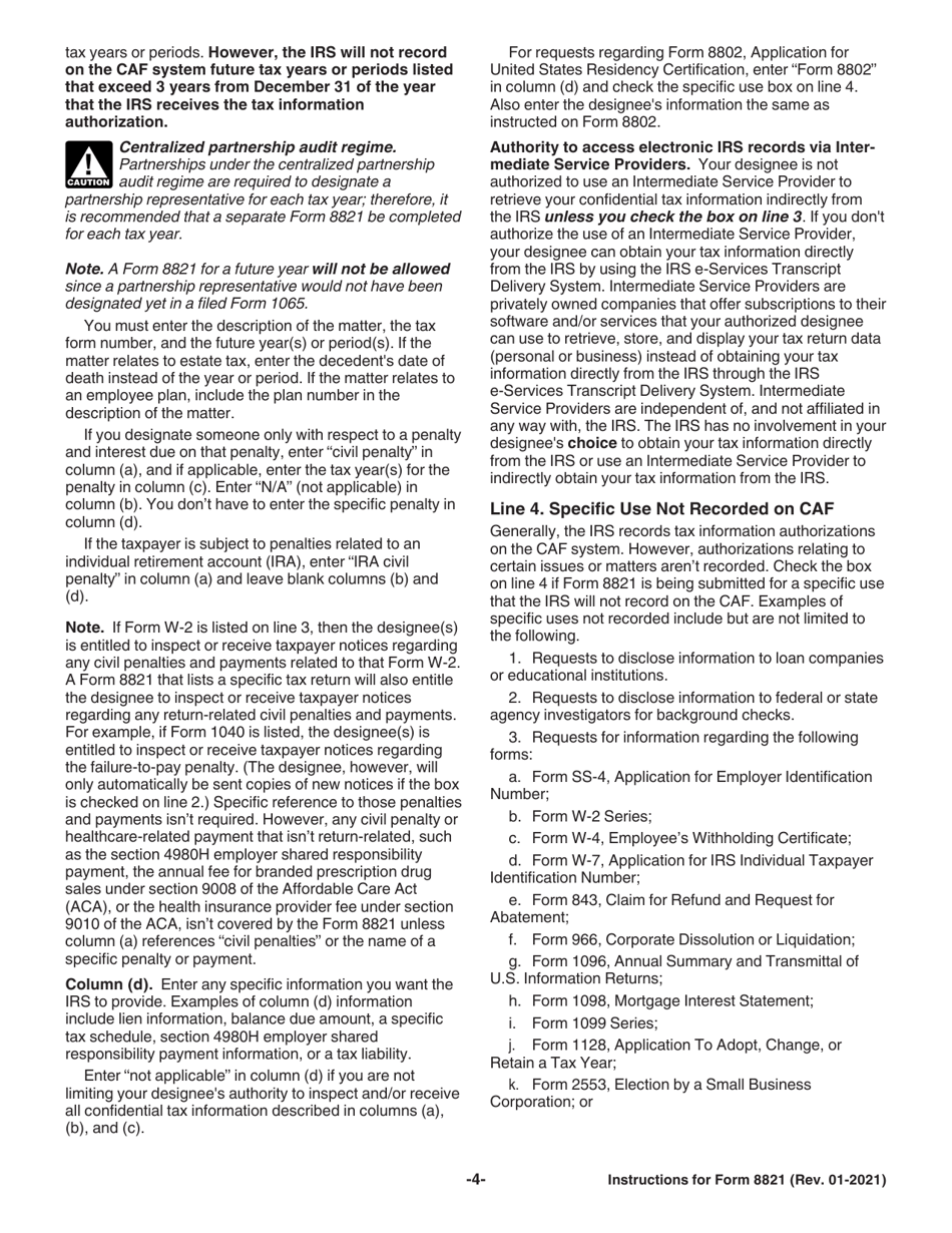 Instructions for IRS Form 8821 Tax Information Authorization, Page 4