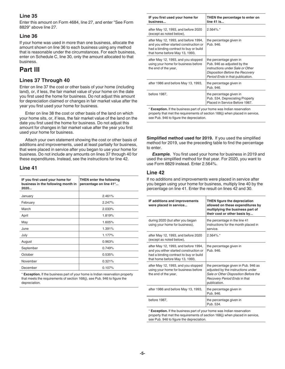 Instructions for IRS Form 8829 Expenses for Business Use of Your Home, Page 5