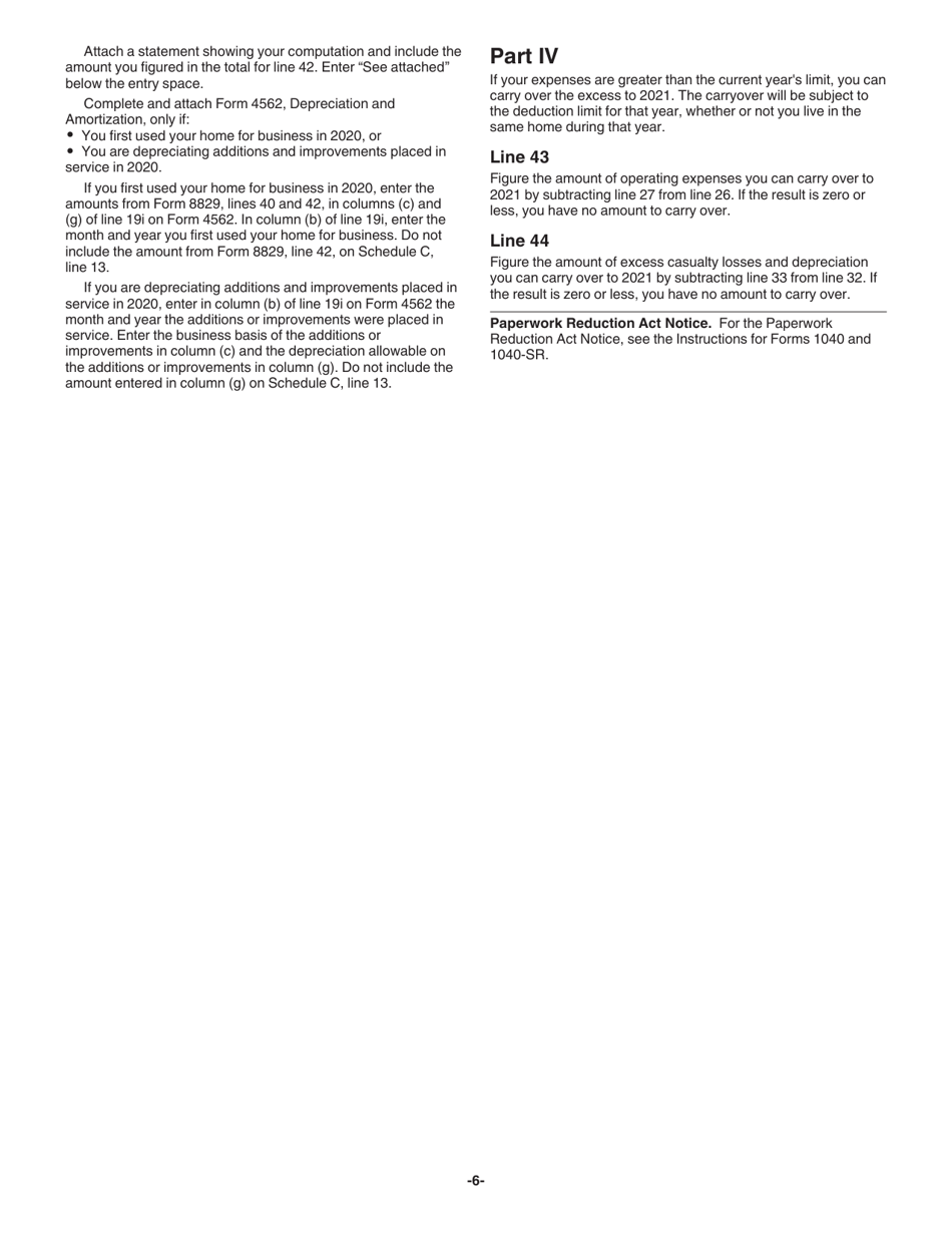 Instructions for IRS Form 8829 Expenses for Business Use of Your Home, Page 6