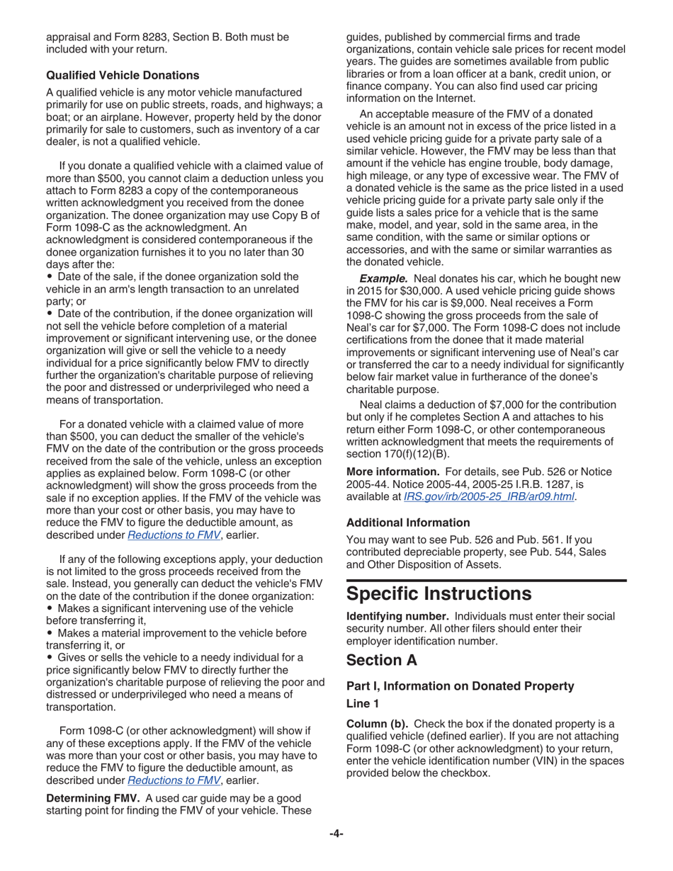 Instructions for IRS Form 8283 Noncash Charitable Contributions, Page 4