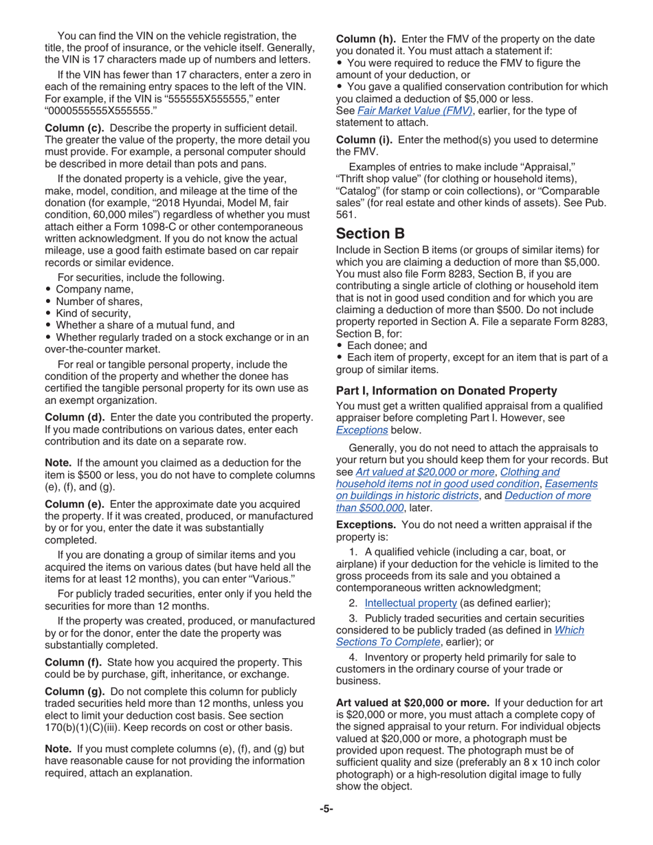 Instructions for IRS Form 8283 Noncash Charitable Contributions, Page 5