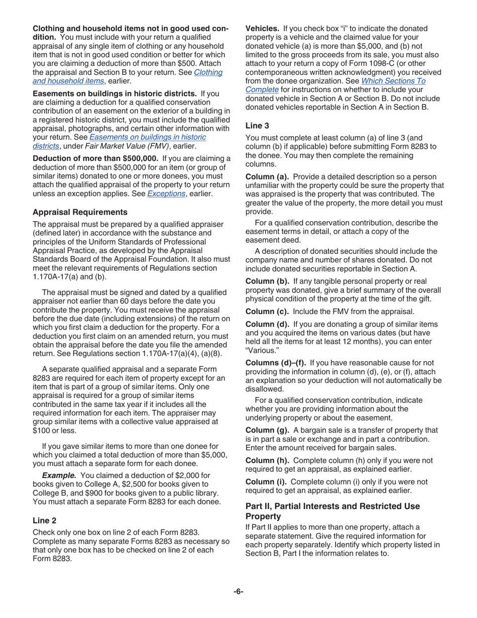 Instructions for IRS Form 8283 Noncash Charitable Contributions, Page 6