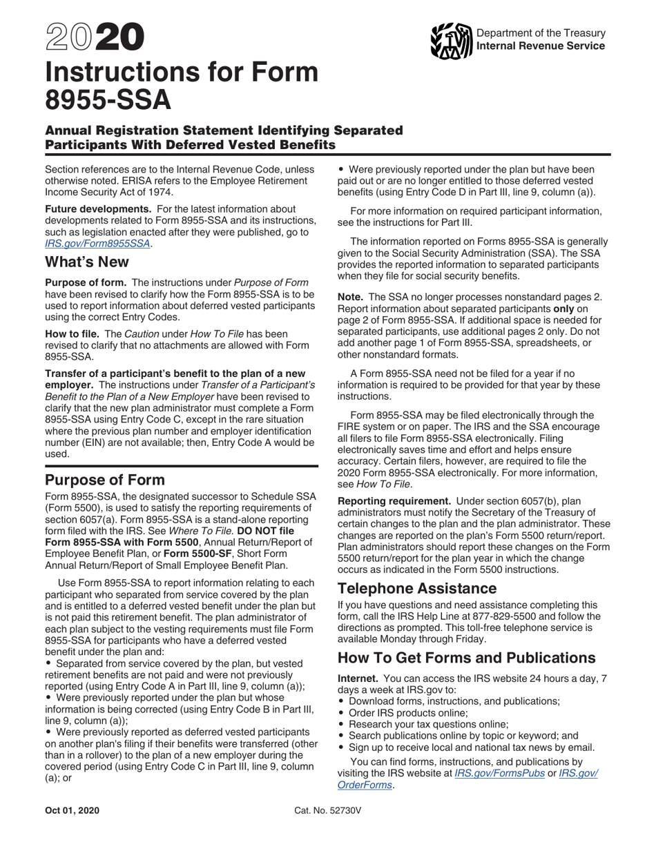 Instructions for IRS Form 8955-SSA Annual Registration Statement Identifying Separated Participants With Deferred Vested Benefits, Page 1