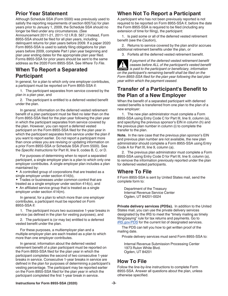 Instructions for IRS Form 8955-SSA Annual Registration Statement Identifying Separated Participants With Deferred Vested Benefits, Page 3