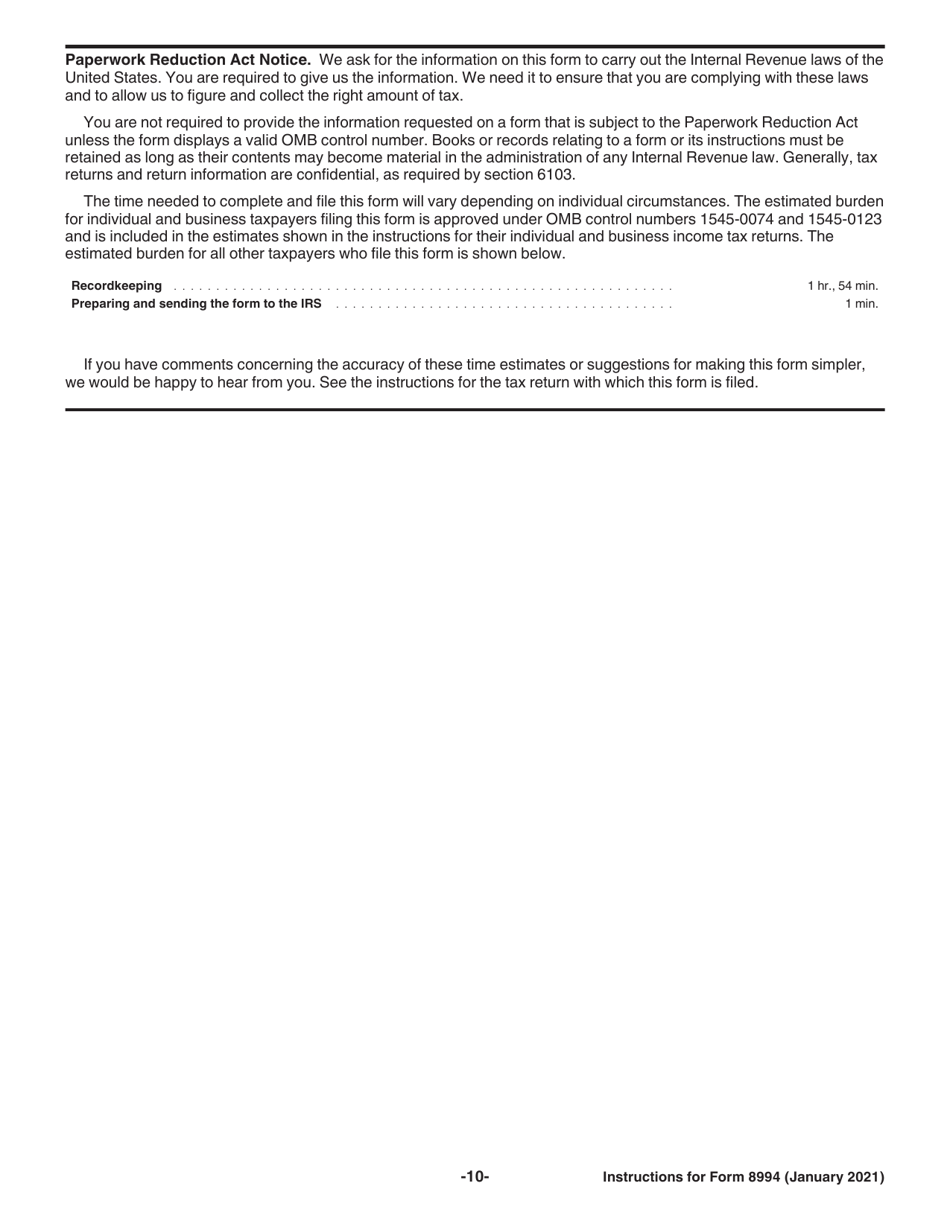 Instructions for IRS Form 8994 Employer Credit for Paid Family and Medical Leave, Page 10