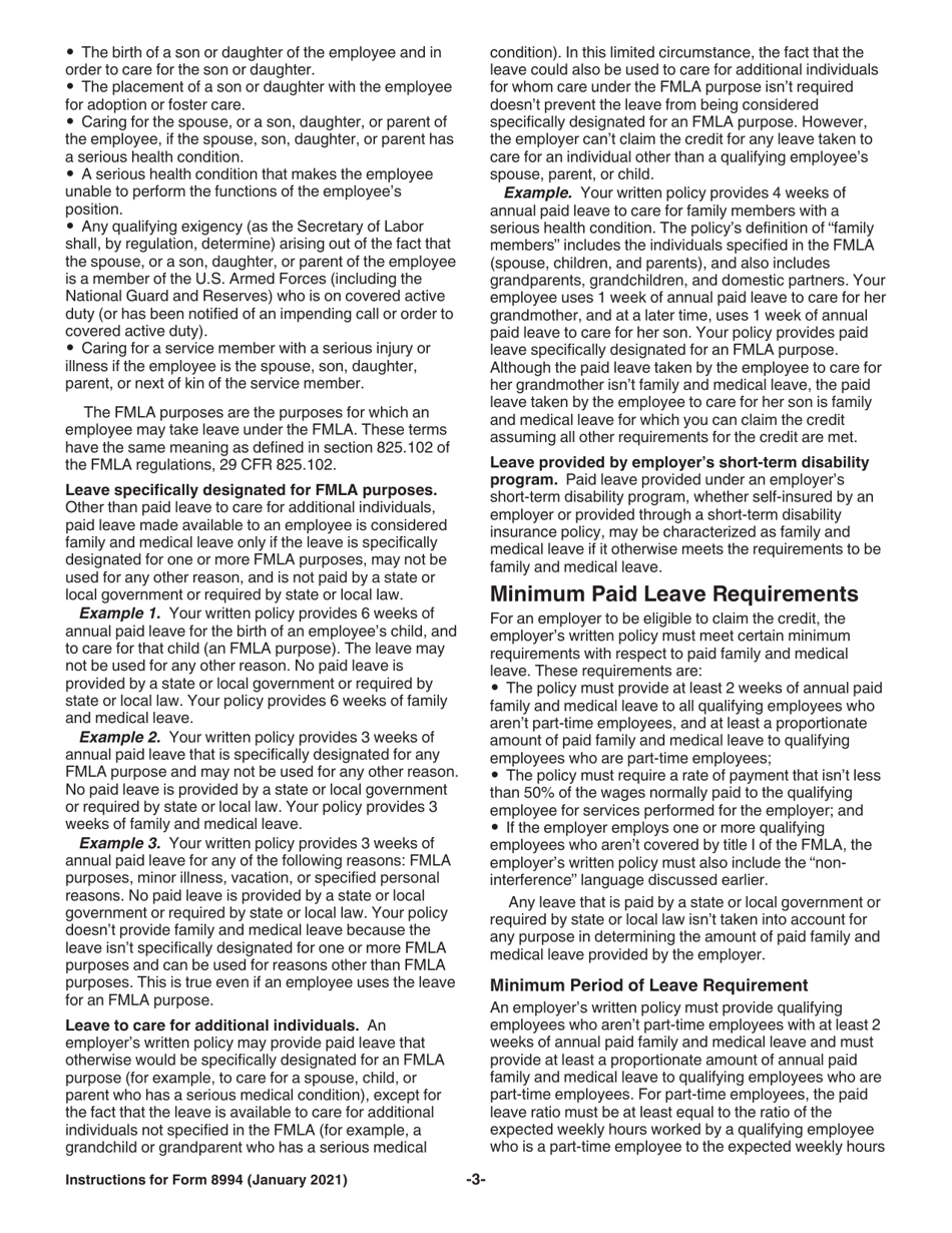 Instructions for IRS Form 8994 Employer Credit for Paid Family and Medical Leave, Page 3