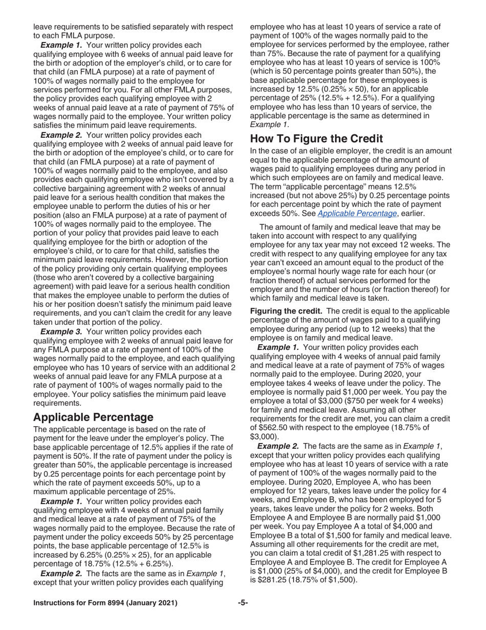 Instructions for IRS Form 8994 Employer Credit for Paid Family and Medical Leave, Page 5