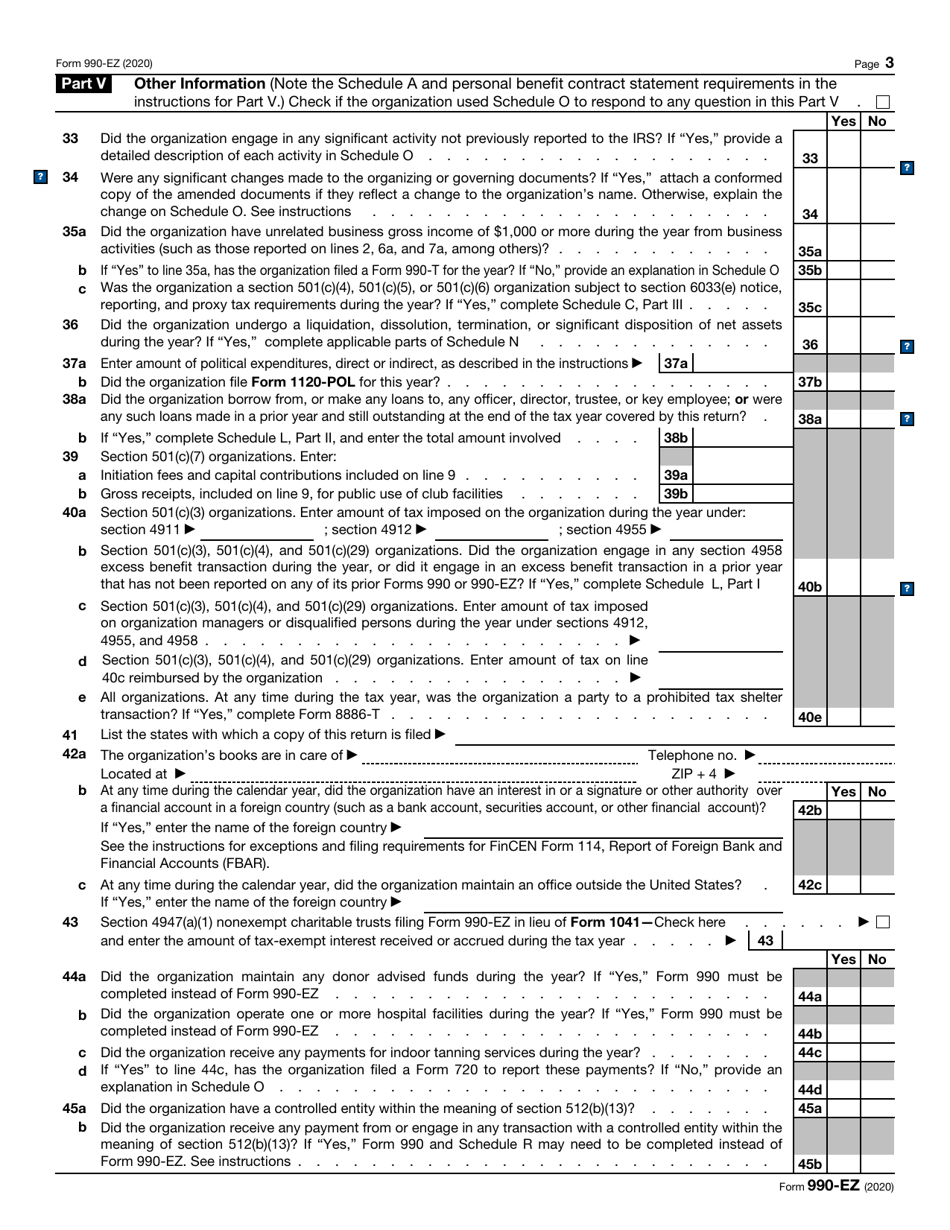 IRS Form 990-EZ Short Form Return of Organization Exempt From Income Tax, Page 3