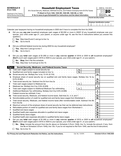 IRS Form 1040 Schedule H 2020 Printable Pdf
