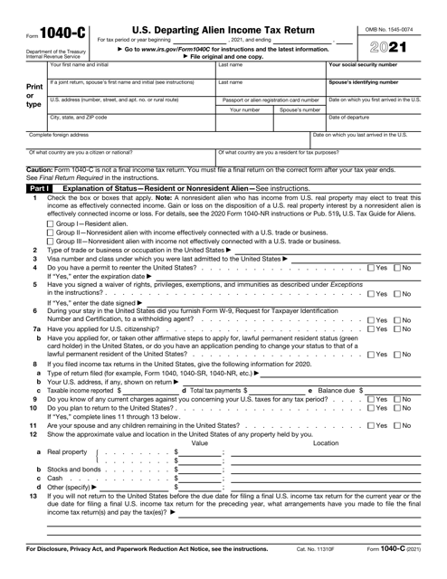 IRS Form 1040-C 2021 Printable Pdf