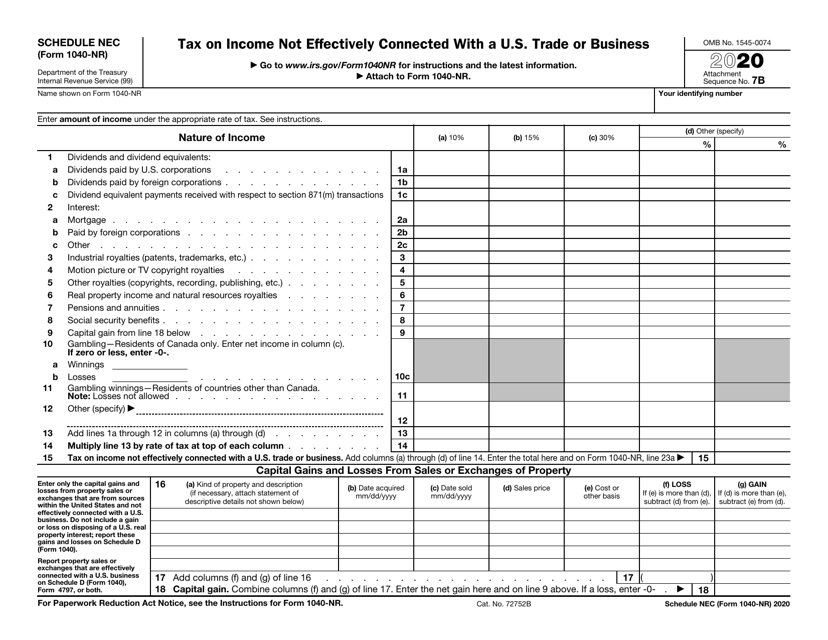 IRS Form 1040-NR Schedule NEC 2020 Printable Pdf