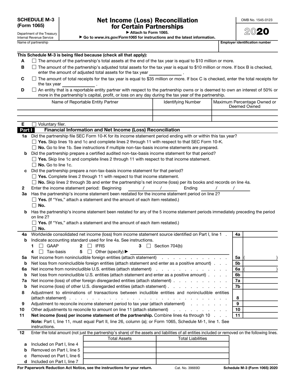 IRS Form 1065 Schedule M-3 Net Income (Loss) Reconciliation for Certain Partnerships, Page 1