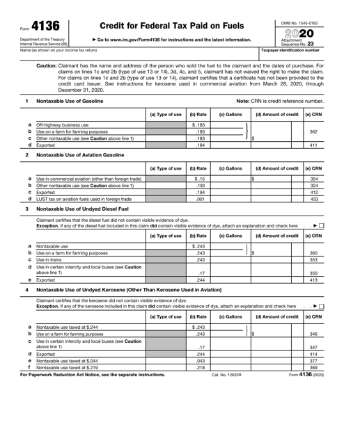 IRS Form 4136 2020 Printable Pdf